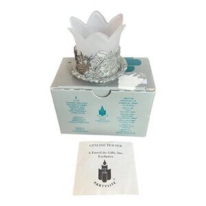 Partylite Enchantment Candle Holder Frosted Glass & Pewter Fairies Design 2.5" T
